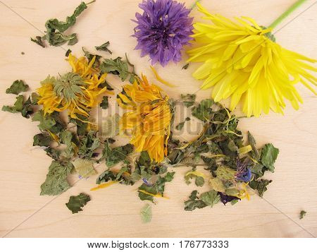 Herbal tea mix with marigold and cornflower
