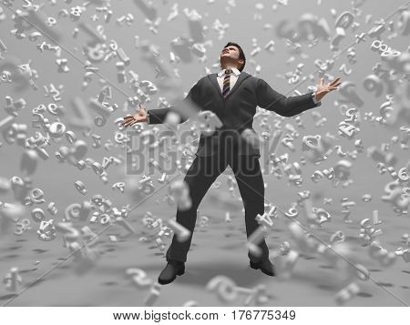businessman in a data storm, 3d illustration 