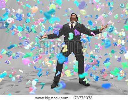 businessman in a data storm, 3d illustration 