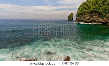 Aerial view of Temeling beach Nusa Penida Bali Indonesia
