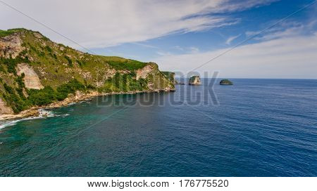 Aerial view on Peguyangan bay Nusa Penida Bali Indonesia