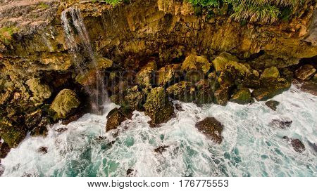 Aerial view on Peguyangan Waterfall Nusa Penida Bali Indonesia