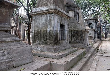 KOLKATA, INDIA - FEBRUARY 08: Kolkata Park Street Cemetery, inaugurated 1767, on February 08, 2016 in Kolkata, India.