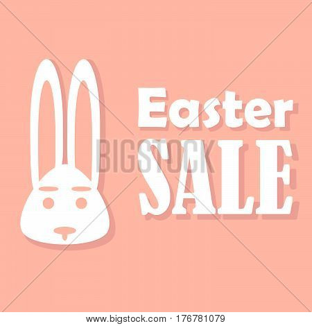 Easter card with sales on a holiday with a stylish design a rabbit on a pink background is depicted accompanied by shadows.