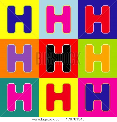 Letter H sign design template element. Vector. Pop-art style colorful icons set with 3 colors.