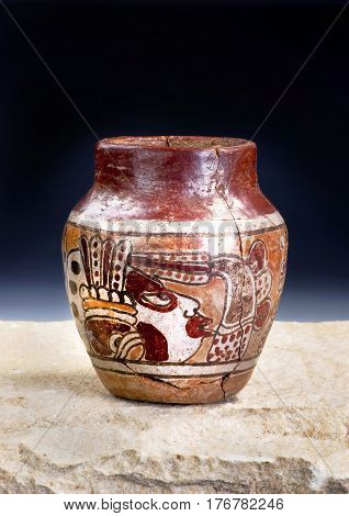 Mayan Pre Columbian warrior vase made around 600-1000 AD.