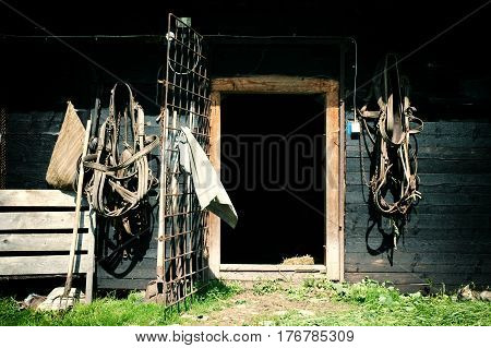 Horses Harness Hanging On A Barn