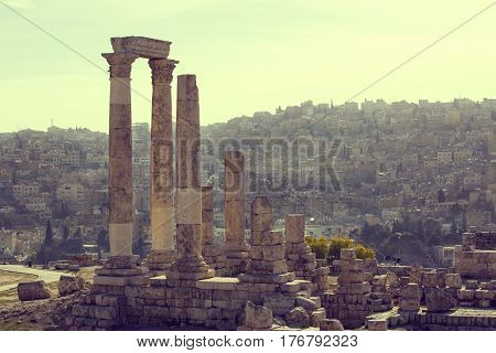 The ruins of the ancient citadel in Amman, Jordan