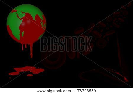 3D.Ilustration.  World Haemophilia day 17 April. Earth globe dripping with blood and blood cells