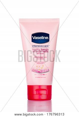 London, Uk - March 15, 2017: Vaseline Intensive Care Hands Cream On White Blackground