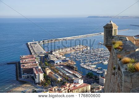 Watch Tower, sentry box in santa barbara castle with the sea. Alicante Spain