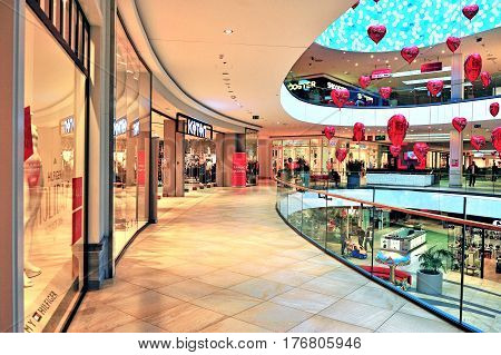 SPLIT CROATIA - FEBRUARY 18: Atrium and gallery of Mall of Split shopping centre in Split on February 18 2017.