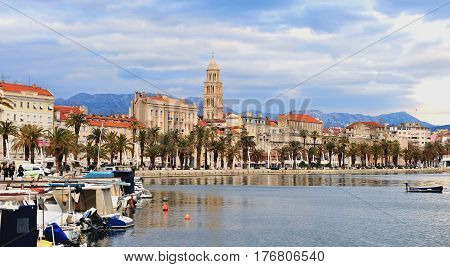 SPLIT CROATIA - FEBRUARY 18:Panoramic view of Split town on February 18 2017. Split is a capital of Dalmatia region of Croatia.