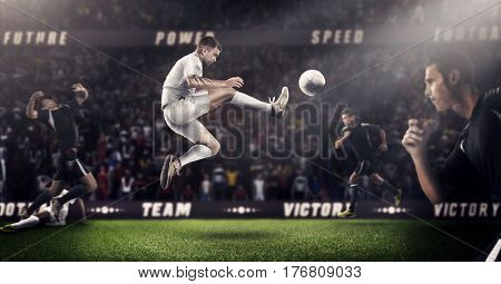 Soccer players at 3d sport arena . Brutal action