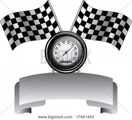 wyścigi checkered flag i prędkościomierz na srebrny herb