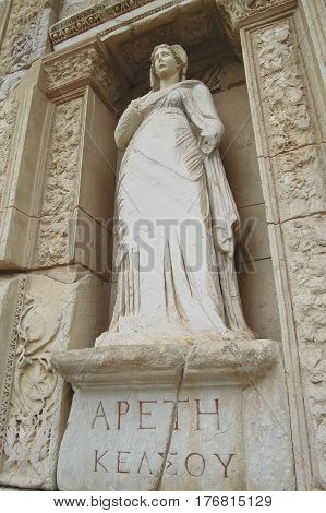 Ephesus, Turkey - September 13, 2009. Visiting Apeth (greek For Arete), The Statue Representing Virt