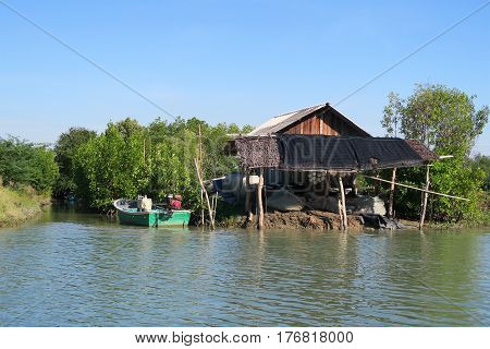 small traditional wooden house at the sea Thailand