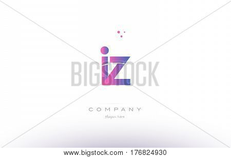Iz I Z  Pink Modern Creative Alphabet Letter Logo Icon Template