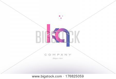 Kq K Q  Pink Modern Creative Alphabet Letter Logo Icon Template