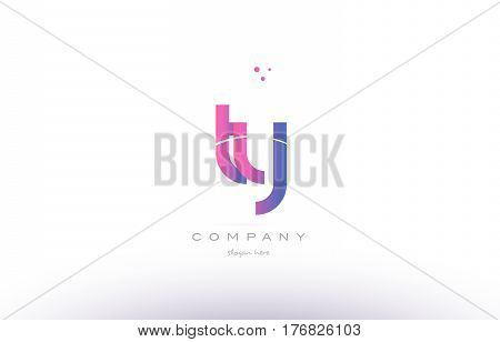 Ty T Y  Pink Modern Creative Alphabet Letter Logo Icon Template