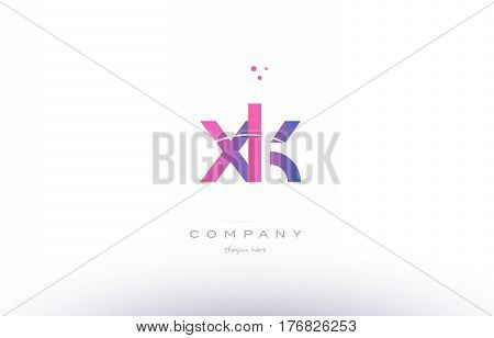 Xk X K  Pink Modern Creative Alphabet Letter Logo Icon Template
