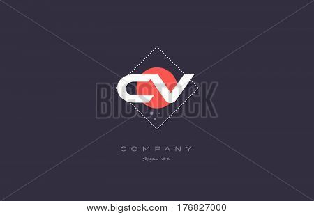 Cv C V  Vintage Retro Pink Purple Alphabet Letter Logo Icon Template