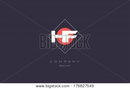 Hf H F  Vintage Retro Pink Purple Alphabet Letter Logo Icon Template