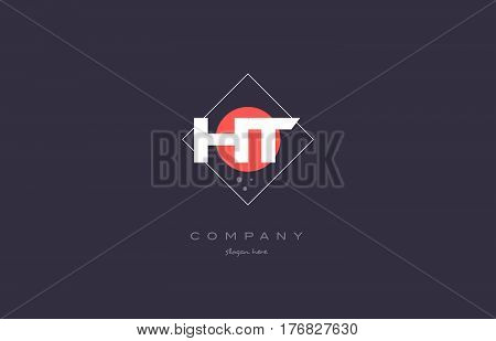 Ht H T  Vintage Retro Pink Purple Alphabet Letter Logo Icon Template