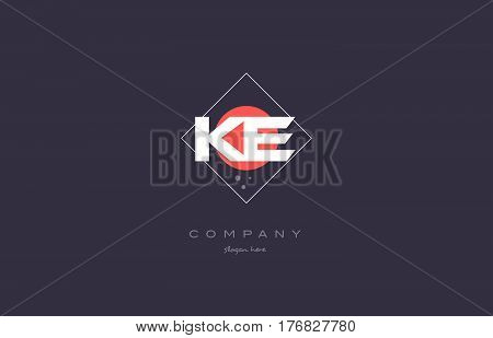 Ke K E  Vintage Retro Pink Purple Alphabet Letter Logo Icon Template