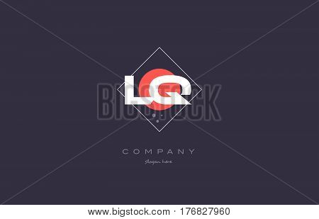 Lq L Q  Vintage Retro Pink Purple Alphabet Letter Logo Icon Template