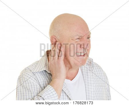 Mature man suffering from pain on white background