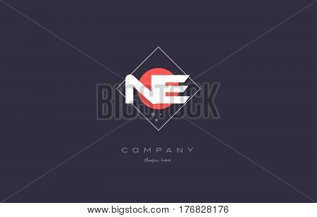 Ne N E  Vintage Retro Pink Purple Alphabet Letter Logo Icon Template