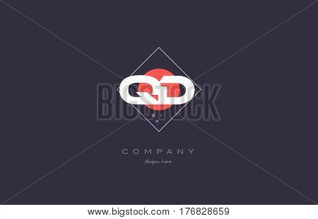 Qd Q D  Vintage Retro Pink Purple Alphabet Letter Logo Icon Template