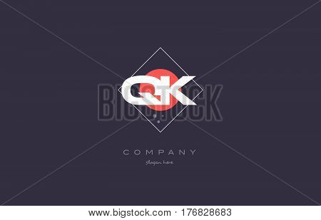 Qk Q K  Vintage Retro Pink Purple Alphabet Letter Logo Icon Template