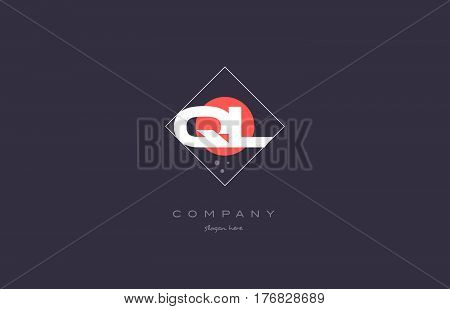 Ql Q L  Vintage Retro Pink Purple Alphabet Letter Logo Icon Template