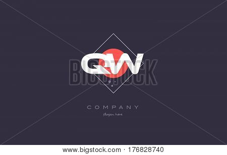 Qw Q W  Vintage Retro Pink Purple Alphabet Letter Logo Icon Template