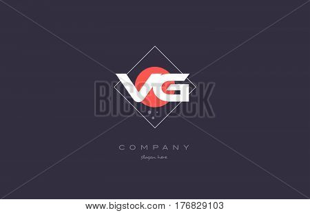 Vg V G  Vintage Retro Pink Purple Alphabet Letter Logo Icon Template