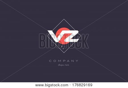 Vz V Z  Vintage Retro Pink Purple Alphabet Letter Logo Icon Template