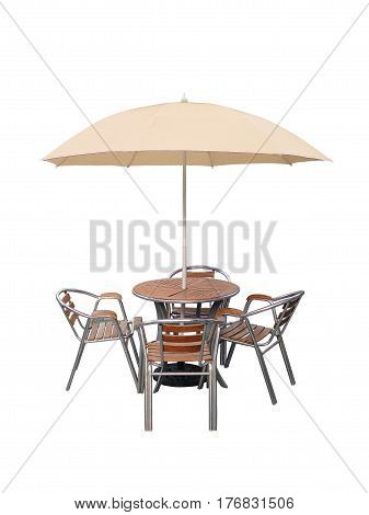 caffe table chair parasolisolated on white background.