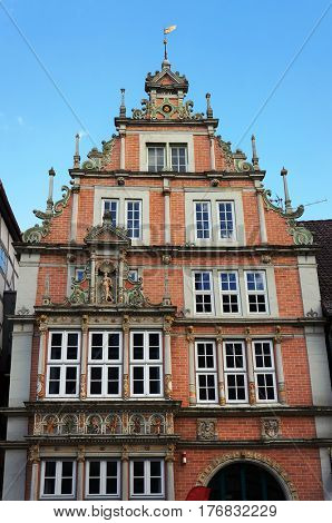 Old medieval building in the Weser Renaissance style in Hameln, Germany.