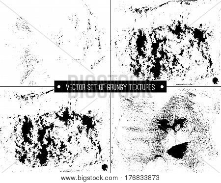 Urban vector set of 4 textures. Grunge Black And White. Distressed overlay textures. Easy To Create Abstract Dotted, Scratched, Vintage Effect With Noise And Grain. Abstract halftone illustration.