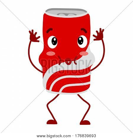 Cute and funny comic style of red soda cans character puffed out his cheeks. Cartoon style vector illustration on white background