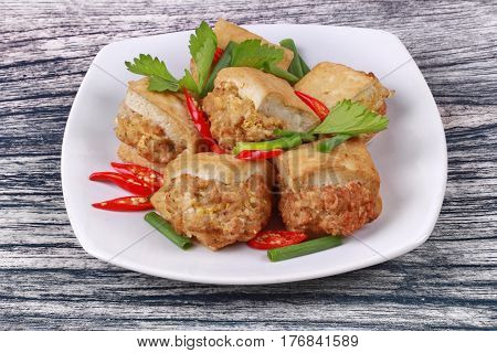 Fried Gold Bar As Spicy Fried Tofu Wrap Minced Pork .