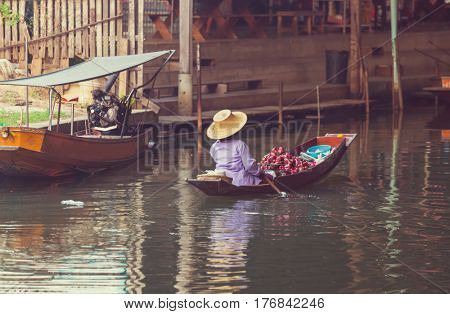 Floating market in the Thailand.
