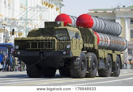 SAINT PETERSBURG, RUSSIA - MAY 05, 2015: Launcher s-300PM at the rehearsal of parade in honor of Victory Day in St. Petersburg