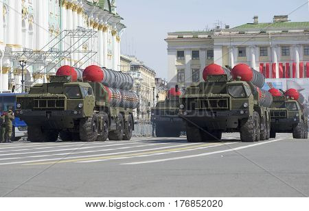 SAINT PETERSBURG, RUSSIA - MAY 05, 2015: Launcher s-300PM at the rehearsal of parade in honor of Victory Day in St. Petersburg