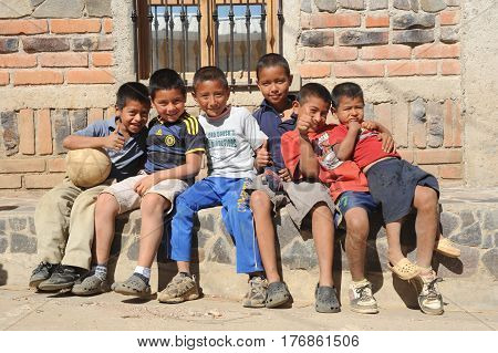 Conception de Ataco, El Salvador - 12 January 2014: Group of boys at Conception de Ataco on El Salvador