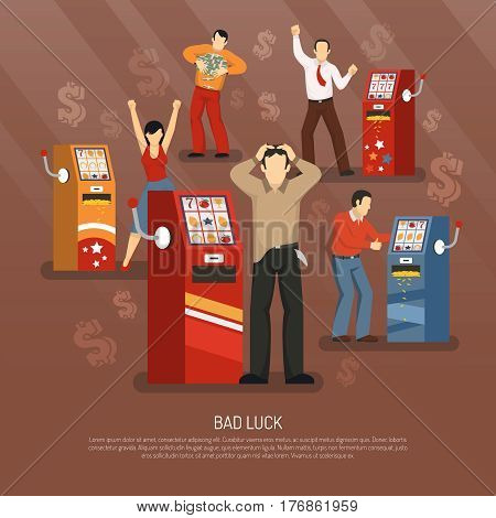 Luck concept with bad luck in gambling symbols flat vector illustration