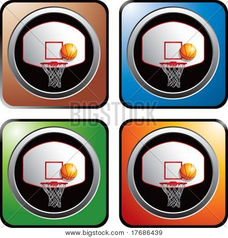 basketball backboard og hoop på farvede web knapper