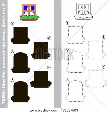 Window with different shadows to find the correct one, the easy educational kid gaming with simple game level, the funny educational matching game for preschool children.